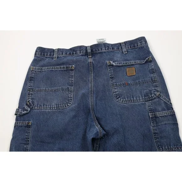 Vintage Y2K Carhartt Mens 36x32 Faded Wide Leg Dungaree Denim Jeans Blue Cotton